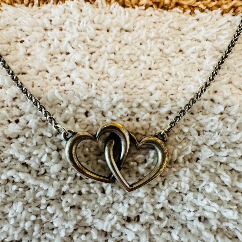 James Avery Double Heart Linked Necklace 925 Silver Adjustable Length 16-17-18